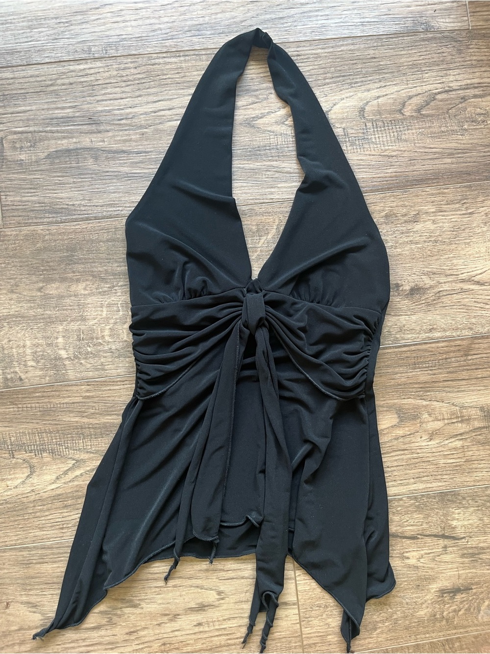 Black Halter Tie-Front Women's Top Y2K